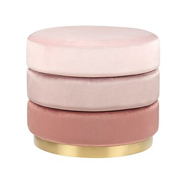 Footstool Ombre Pink Velvet 48 X 48 X 41 Cm Round Dressing Pouffe Gold Base Glam Modern Stool Beliani