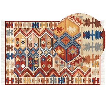 Kilim Area Rug Multicolour Wool 200 X 300 Cm Hand Woven Flat Weave Pattern With Tassels Traditional Living Room Bedroom Beliani