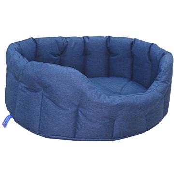 P&l Country Dog Heavy Duty Oval Waterproof Navy Blue Softee Beds Size Large Internal L76cm X W64cm X H24cm / Base Cushion 8cm Thickness