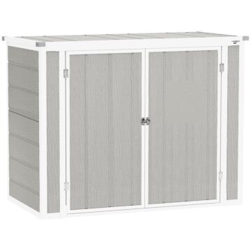 Outsunny 4.7 X 2.5ft Garden Shed, Lockable Outdoor Storage Shed With Openable Lid, Small Shed For 2 Trash Cans, Tools, Patio, Light Grey