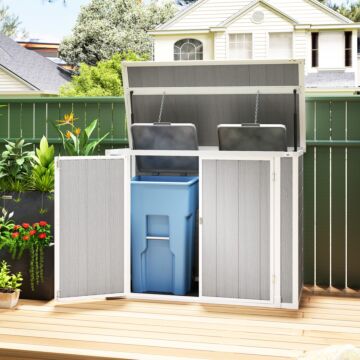 Outsunny 4.7 X 2.5ft Garden Shed, Lockable Outdoor Storage Shed With Openable Lid, Small Shed For 2 Trash Cans, Tools, Patio, Light Grey