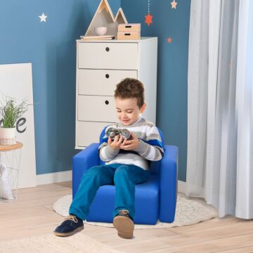 Homcom 2 In 1 Toddler Sofa Chair, 48 X 44 X 41 Cm, For Game Relax Playroom, Blue