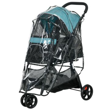 Pawhut Foldable Pet Stroller With Rain Cover For Xs And S-sized Dogs Dark Green