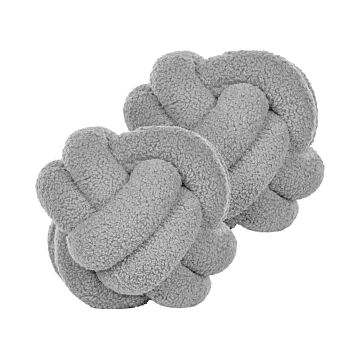 Set Of 2 Decorative Cushions Grey Boucle Knot Pillow 19 X 19 Cm Decor Accessories Beliani