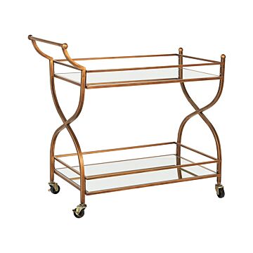 Kitchen Trolley Gold Iron Frame Mirrored Top With Shelf 2 Tiers Castors Glamour Bar Cart Beliani