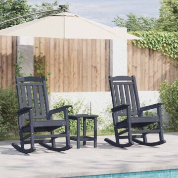 Vidaxl 3 Piece Garden Lounge Set Navy Blue Hdpe, Vidaxl Garden Rocking Chair Navy Blue 70x92x108 Cm Hdpe, Vidaxl Adirondack Side Table Navy Blue 38x38x46 Cm Hdpe