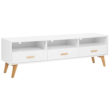 Tv Stand White With Light Wood 55 X 180 X 40 Cm Media Unit With Shelves And Drawers Beliani