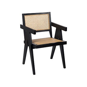 Accent Chair Light Wood Mahogany Rattan Black Natural Wicker Back Minimalist Living Dining Room Beliani