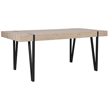 Dining Table Light Wood Top Black Metal Hairpin Legs 180 X 90 Cm Rectangular Industrial Style Beliani