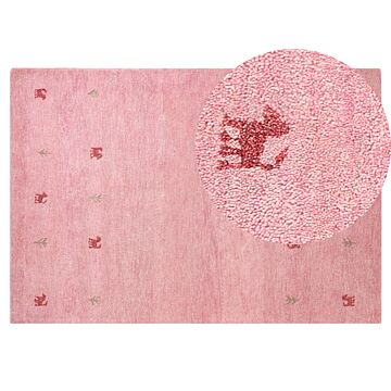Wool Area Rug Pink 140 X 200 Cm Hand Tufted Western Motif Rustic Modern Design Beliani