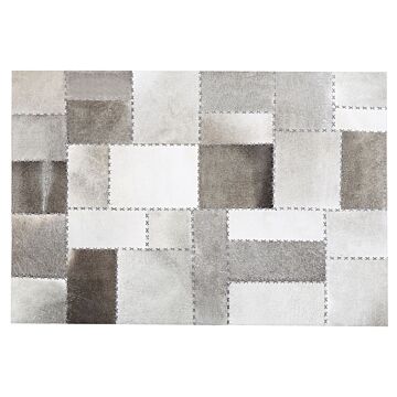 Area Rug Brown And Grey Cowhide Leather 140 X 200 Cm Handcrafted Patchwork Vintage Beliani