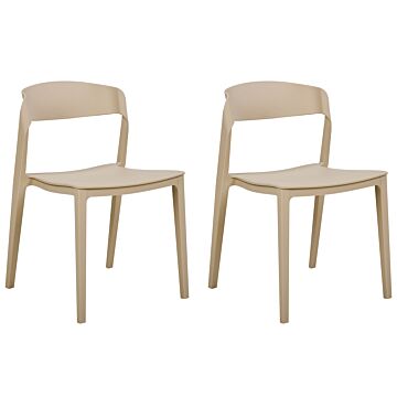 Set Of 2 Dining Chairs Beige Stackable Armless Leg Caps Plastic Conference Chairs Contemporary Modern Design Dining Room Seating Beliani