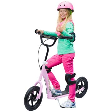 Homcom Teen Push Scooter Kids Children Stunt Scooter Bike Bicycle Ride On 12" Eva Tyres, Pink