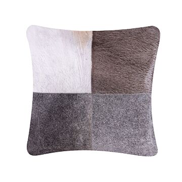 Decorative Cushion Grey Cowhide Leather Patchwork 45 X 45 Cm Country Modern Decor Accessories Beliani