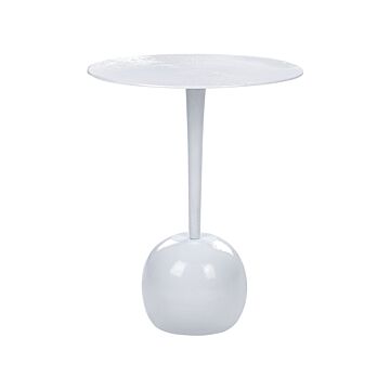Side Table White Leg Base Aluminium Round Carved Top Decorative Modern Minimalistic Living Room Hallway Beliani