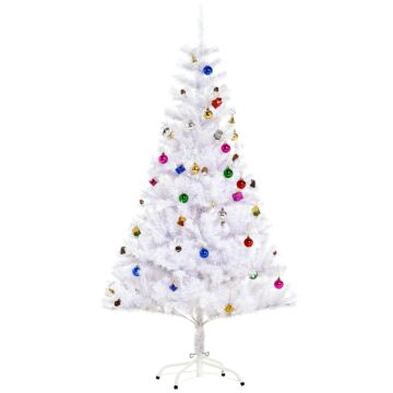 Homcom 4.9ft Artificial Christmas Tree Holiday Home Decoration With Xmas Ornaments And Metal Stand, White