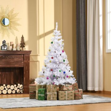 Homcom 4.9ft Artificial Christmas Tree Holiday Home Decoration With Xmas Ornaments And Metal Stand, White