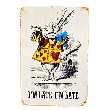 Vintage Metal Sign - Alice In Wonderland - I'm Late, White Rabbit