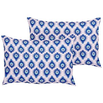 Set Of 2 Garden Cushions Multicolour Polyester Peacock Pattern 40 X 60 Cm Modern Outdoor Decoration Water Resistant Beliani