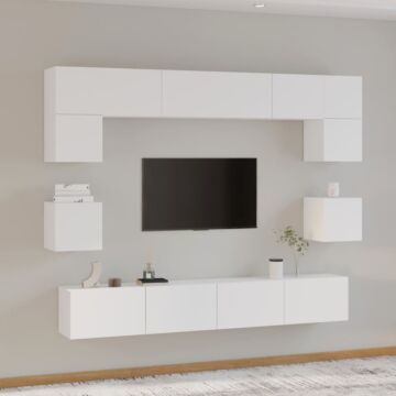 Vidaxl 8 Piece Tv Cabinet Set White Engineered Wood