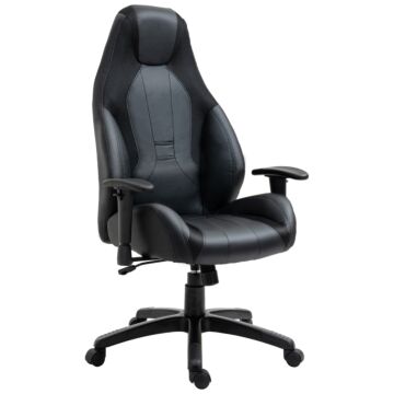Vinsetto High Back Executive Office Chair Mesh & Fuax Leather Gaming Gamer Chair With Swivel Wheels, Adjustable Height And Armrest, Black