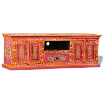 Vidaxl Tv Cabinet Solid Mango Wood Pink Hand Painted