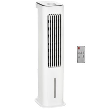 Homcom Evaporative Air Cooler, Oscillating Ice Cooling Fan With 3 Modes, 3 Speeds, Remote Control, Timer, And Oscillation, White