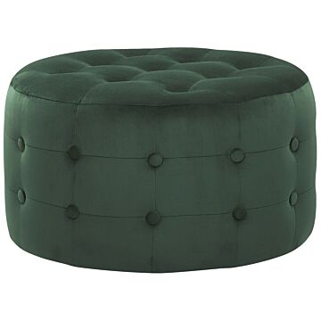Footstool Dark Green Velvet Round Pouffe Button Tufted Upholstery Glam Ottomane Living Room Furniture Beliani