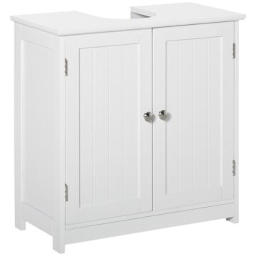 Kleankin 60x60cm Under Sink Storage W/ Adjustable Shelf Handles Drain Hole Bathroom Cabinet Space Saver Organizer White