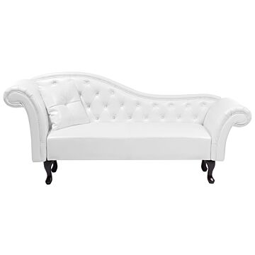 Chaise Lounge White Faux Leather Button Tufted Upholstery Left Hand Rolled Arms With Cushion Beliani