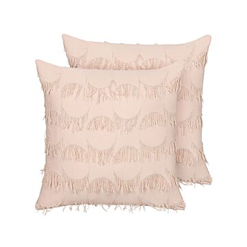 Decorative Cushion Pink Fabric 45 X 45 Cm With Tassels Boho Retro Decor Accessories Beliani