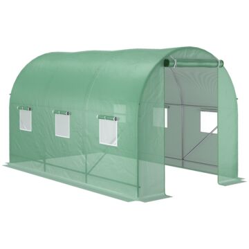 Outsunny 3.5 X 2 X 2 M Polytunnel Greenhouse, Walk In Pollytunnel Tent With Steel Frame, Pe Cover, Roll Up Door And 6 Windows, Green