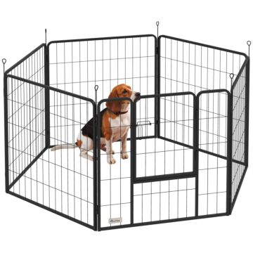 Pawhut 6 Panels Dog Playpen, Portable Detachable Puppy Pen With Door, For Medium Dogs, 80cm High, Black