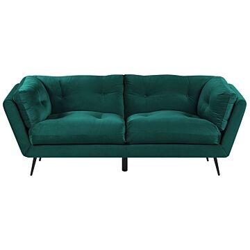 Sofa Dark Green Velvet Metal Legs 210 X 90 Cm With Cushions Retro Beliani