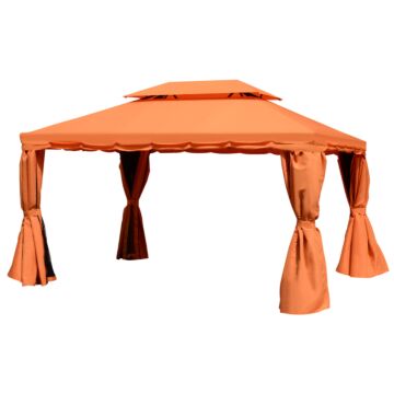 Outsunny 3 X 4 M Aluminium Metal Gazebo Marquee Canopy Pavilion Patio Garden Party Tent Shelter With Nets And Sidewalls - Orange