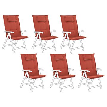 Set Of 6 Garden Chair Cushion Red Polyester Seat Backrest Pad Modern Design Outdoor Pad Beliani