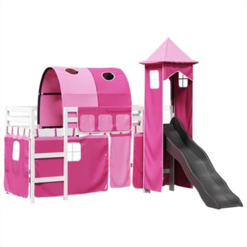 Vidaxl Kids' Loft Bed With Tower Pink 90x190 Cm Solid Wood Pine