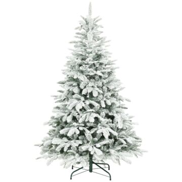 Homcom 6 Ft Artificial Flocked Christmas Tree With 1182 Branches, Hinged Xmas Tree With Foldable Metal Stand, Easy Assembly For Home Office Decor