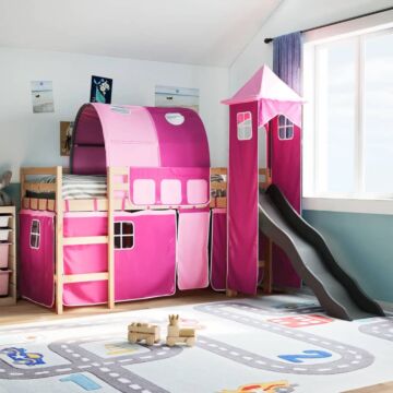 Vidaxl Kids' Loft Bed With Tower Pink 90x200 Cm Solid Wood Pine