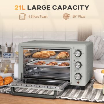 Homcom 21l Mini Countertop Oven, 100°c-230°c Adjustable Temp - Silver Tone
