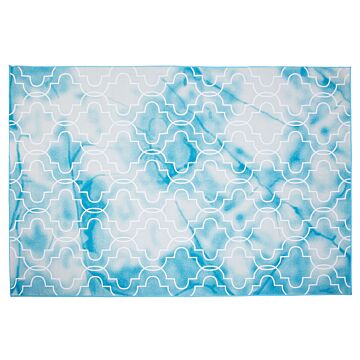 Area Rug Carpet Light Blue Polyester Fabric Quatrefoil Pattern Rubber Coated Bottom 140 X 200 Cm Beliani