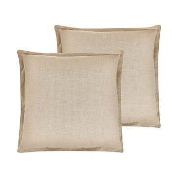 Set Of 2 Scatter Cushions Beige 45 X 45 Cm Decorative Throw Pillows Removable Covers Zipper Closure Boho Traditional Style Beliani