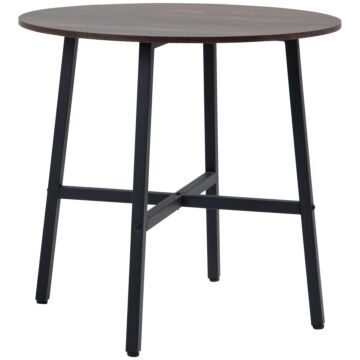 Homcom 85cm Dining Room Table, Industrial Style Kitchen Table Round With Steel Legs, Rustic Brown