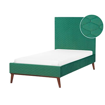 Eu Single Bed Green Velvet Fabric 3ft Upholstered Frame Headboard Honeycomb Quilted Modern Design Beliani