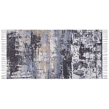 Area Rug Multicolour Polyester And Cotton 80 X 150 Cm Handwoven Printed Abstract Distressed Pattern Beliani