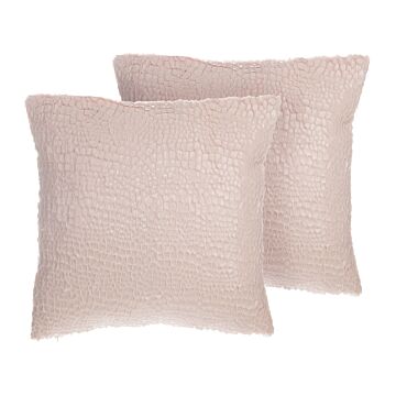 Set Of 2 Decorative Cushions Pink Crackle Effect 45 X 45 Cm Glamour Modern Decor Accessories Beliani