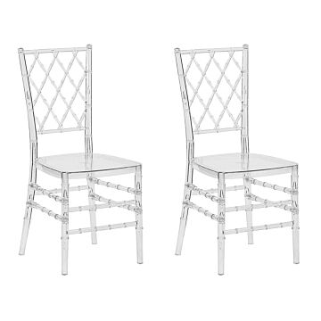 Set Of 2 Dining Chairs Transparent Synthetic Slatted Back Armless Vintage Modern Design Beliani