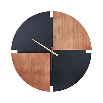 Wall Clock Light Wood And Black Mdf Frame 60 Cm Painted Finish Round Shape Classic Design Home Accessories Decor Living Room Bedroom Beliani