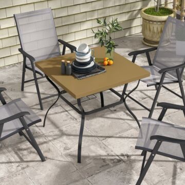 Outsunny Dia. 80cm Square Garden Dining Table With Umbrella Hole, Outdoor Dining Table With Marble Effect Top For 4 People, Black/brown