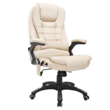 Homcom Executive Office Chair With Massage And Heat, High Back Pu Leather Massage Office Chair With Tilt And Reclining Function, Beige